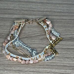 NWOT Victoria Emerson Gold and Cream Stone Beaded Double Wrap Apple Watch Band